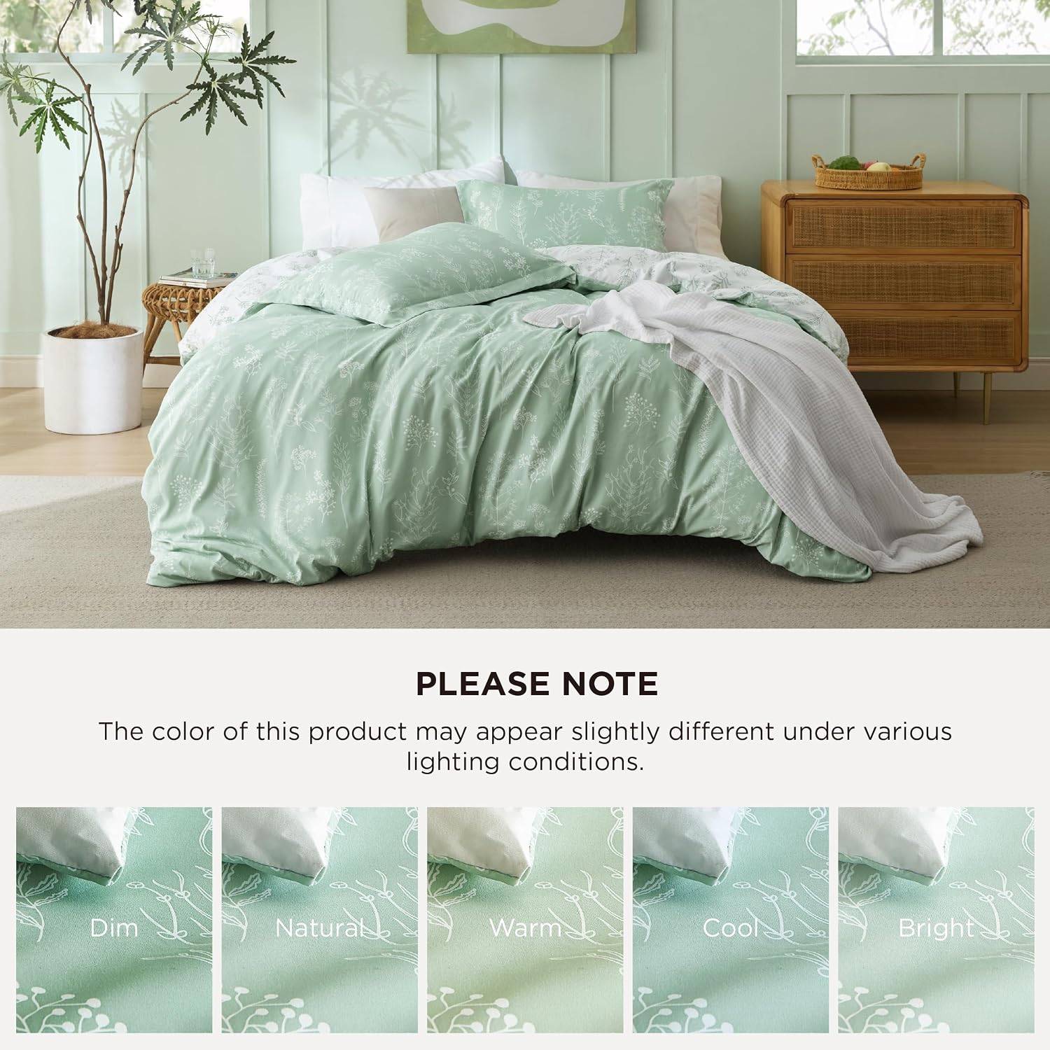 Bedsure Queen Comforter Set - Sage Green Bed Set, 3 Pieces Lightweight Summer Cute Floral Bedding, 1 Soft Reversible Botanical Flowers Comforter and 2 Pillow Shams - Image 8