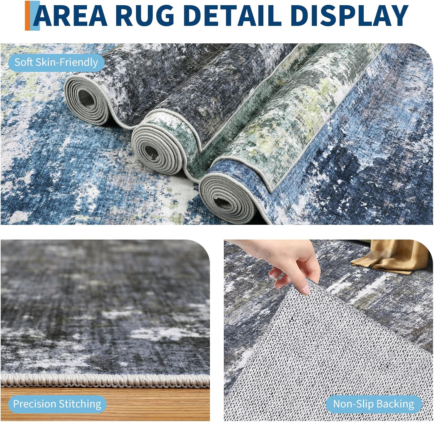 GarveeHome 2x8 Runner Rugs Machine Stain Resistant Abstract Rug Grey Brown | Washable Non-Slip Backing Soft Indoor Runner Carpet for Hallway Bedroom - Image 5