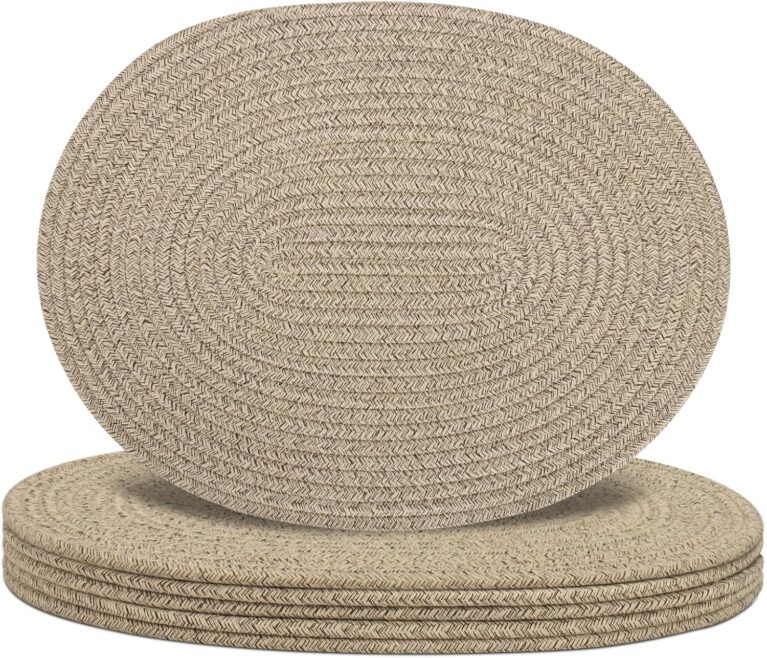 Oval Woven Placemats Set of 6, Boho Cotton Rope Braided Table Mats, 17x13 Inches Non Slip Heat Resistant Place Mats for Dining Room, Thick Hot Pads for Farmhouse Kitchen Table Decor. (Brown)