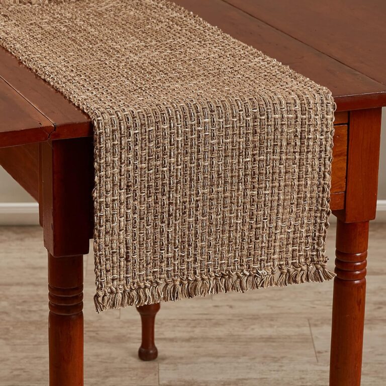 Park Designs Tweed Table Runner 13" x 36", Espresso | Hand-Loomed Yarn | Basket Weave Texture | Fringed Edges | Rustic Farmhouse Dining Table Accent Decor