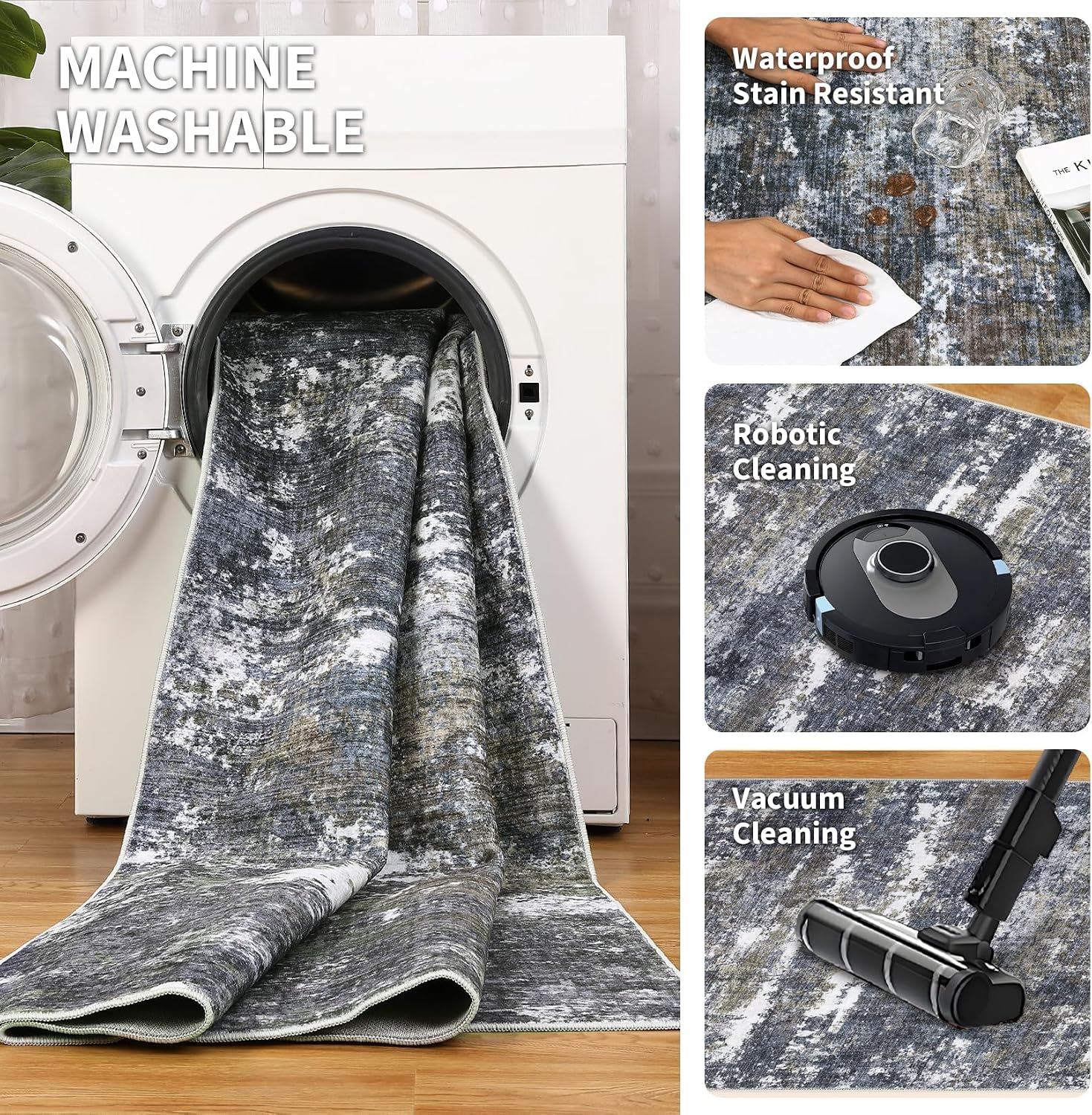 GarveeHome 2x8 Runner Rugs Machine Stain Resistant Abstract Rug Grey Brown | Washable Non-Slip Backing Soft Indoor Runner Carpet for Hallway Bedroom - Image 6