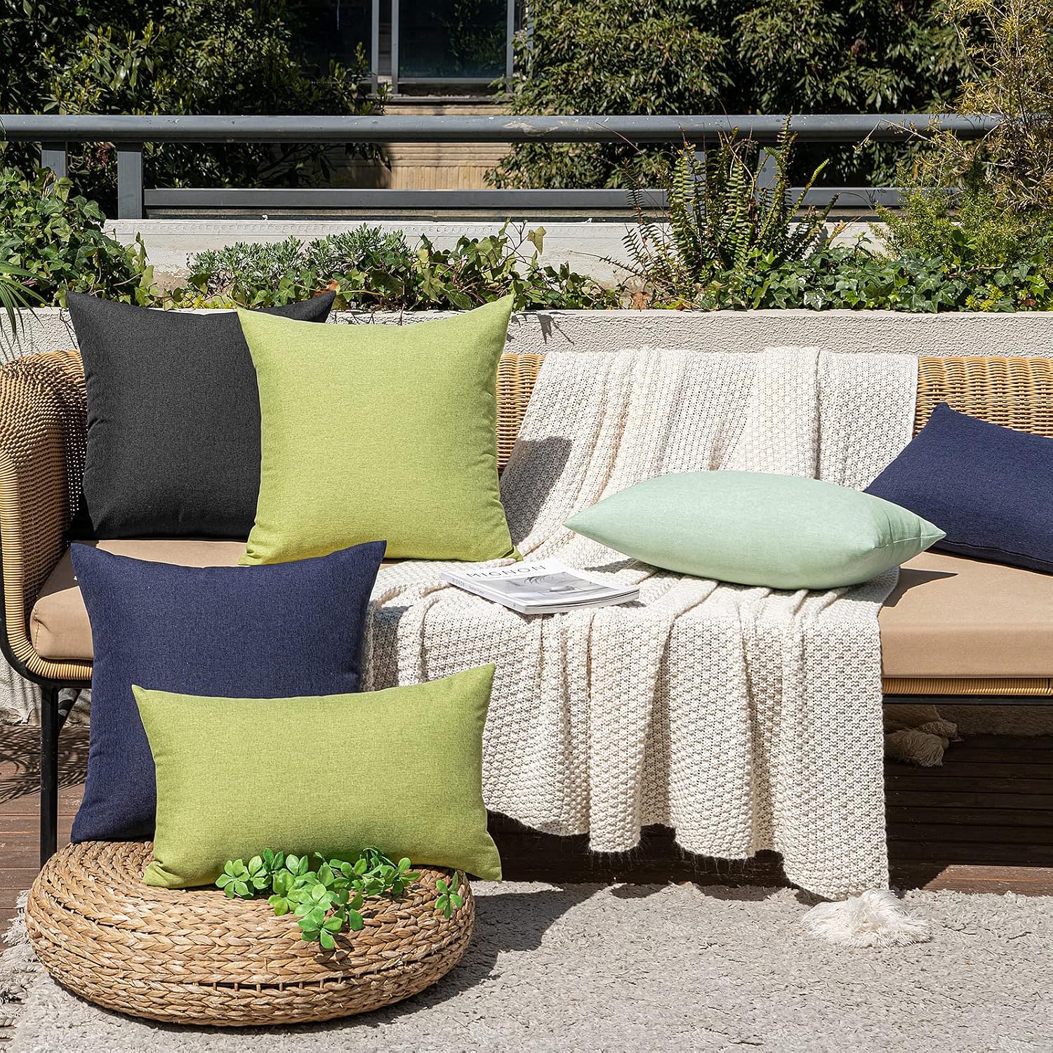 MIULEE Decorative Outdoor Pillow Covers Waterproof 18x18 Navy | Solid Faux Linen Throw Pillow Covers Set of 2 Farmhouse for Patio Furniture Tent Balcony Garden Couch Sofa Cushion - Image 6