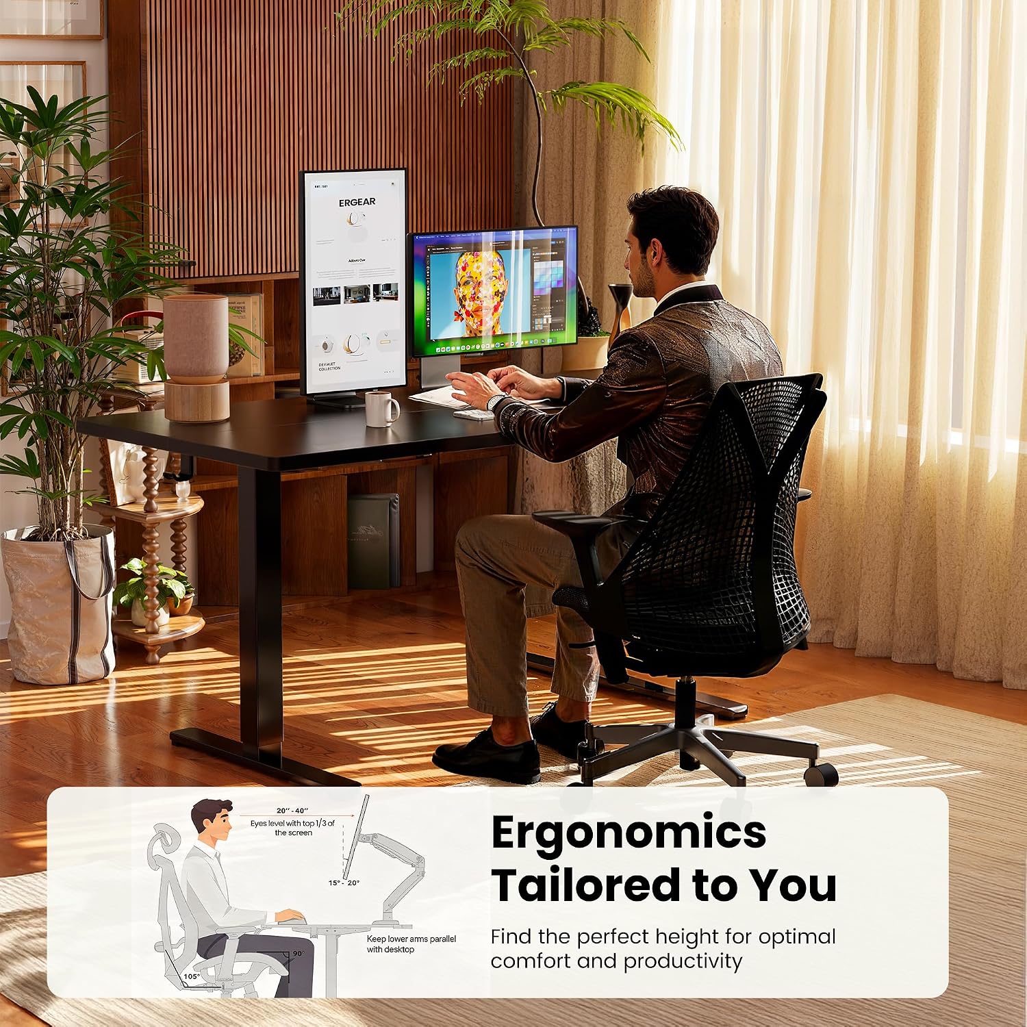 ErGear 48 X 24 Inch Height Adjustable Electric Standing Desk, Black | Smooth Height Adjustment, 4 Memory Presets, One-Touch Control, Stable Steel Frame, 176 lbs Capacity, Easy Assembly - Image 8