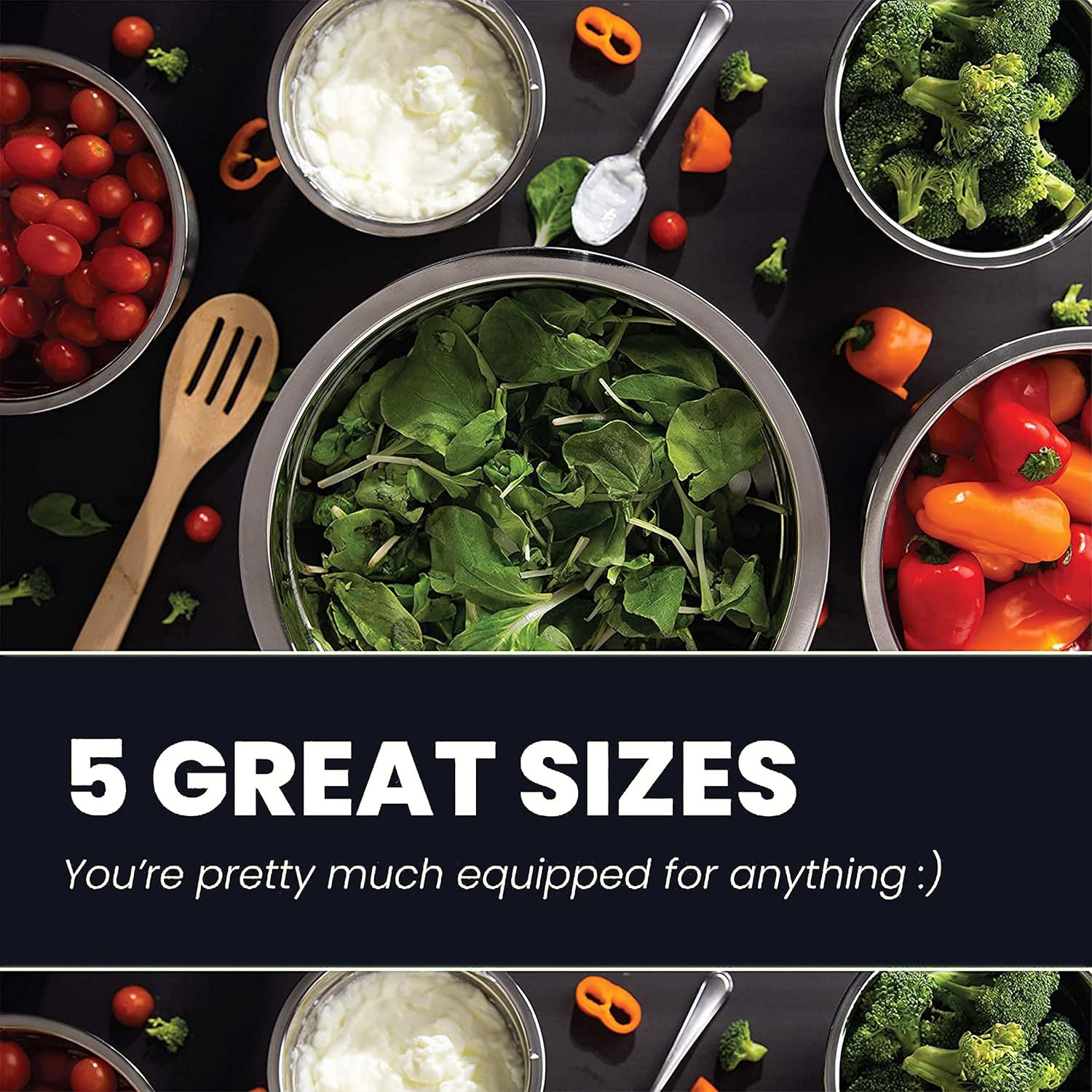 WHYSKO Stainless Steel Mixing Bowls Set, 5-Piece Meal Prep & Food Storage | .75, 1.5, 3, 4 & 5 Quart Metal Mixing Bowls Set for Prep, Serving, Baking & Food Storage, Ecofriendly, Dishwasher Safe - Image 2