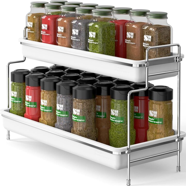 Simple Houseware 2-Tier Kitchen Countertop Spice Rack Shelf, White | for Bathroom, Kitchen Storage