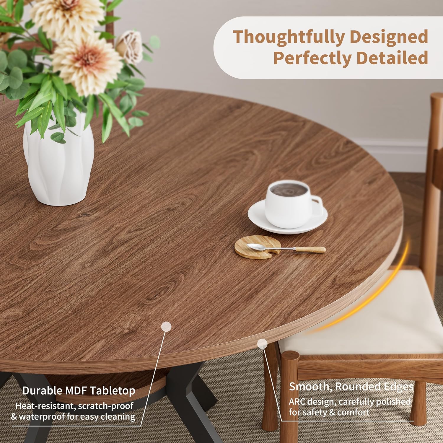 42" Round Dining Table for 4, Farmhouse Kitchen Table with Storage, Space Saving Circle Dinner Table, Rustic Wood Kitchen & Dining Room Tables with Metal Legs for Home, Apartment, Office, Restaurant - Image 6