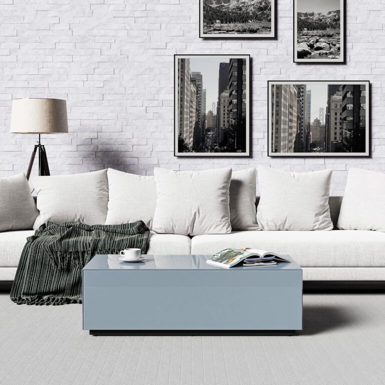 SONOROUS Premium Tempered Glass Coffee Table - Modern Gray Rectangular Coffee Tables for Living Room - High Gloss Fingerprint Resistant Mid Century Design - Stylish Living Room Furniture & Décor