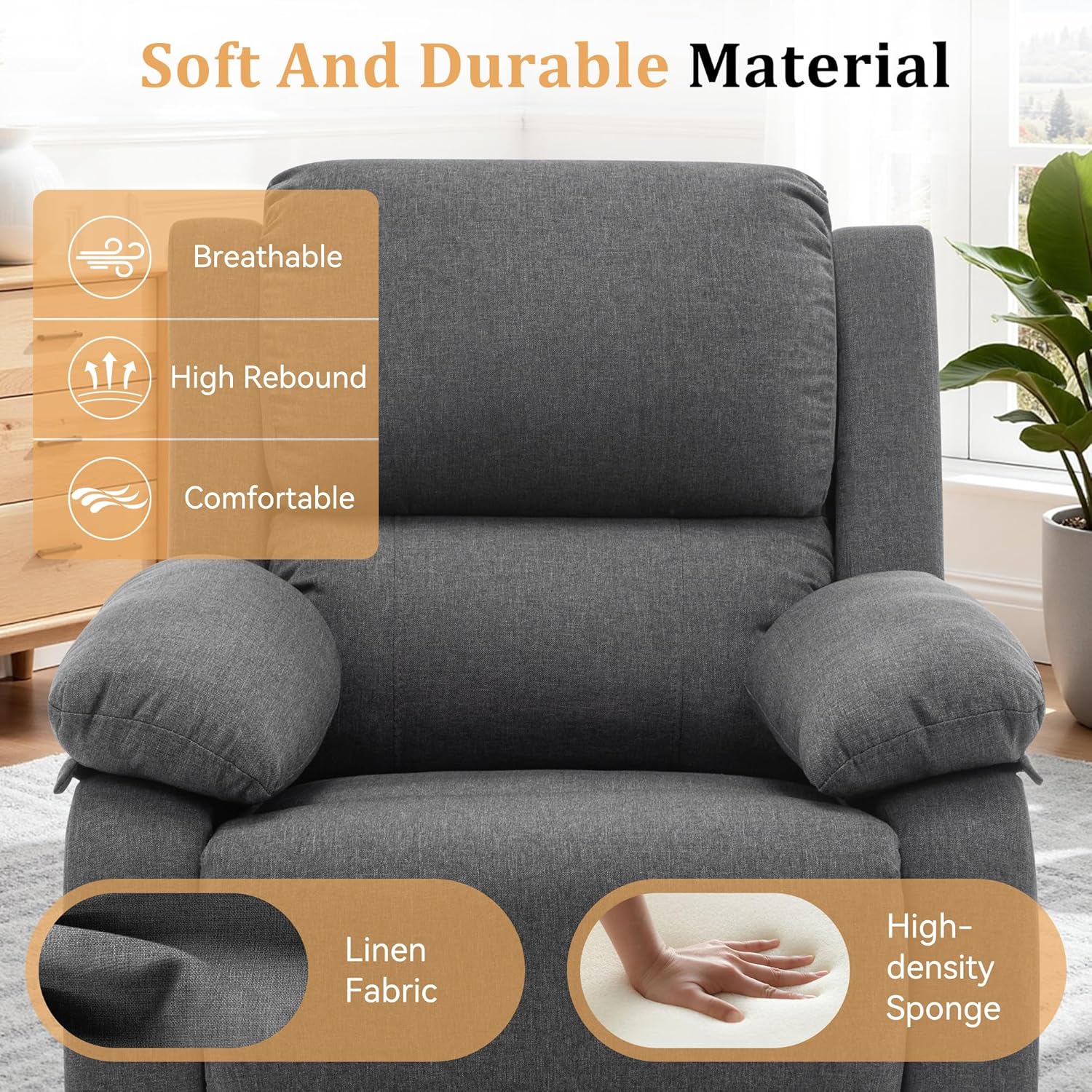 Korser Recliner Chair, 360 Swivel Rocker Chair for Adults, Small Rocking Recliner for Small Spaces, Upholstered Fabric Glider Recliner Nursery - Image 7