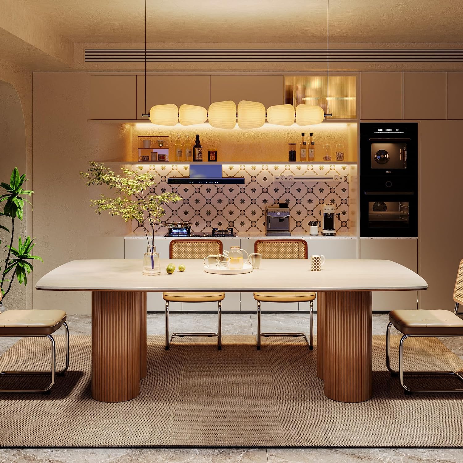 Tribesigns 78.7" Sintered Stone Dining Table for 8-10,Luxury Rectangular Kitchen Table with Solid Wood Legs, Mid-Century Dining Room Table for Living Room - Image 3