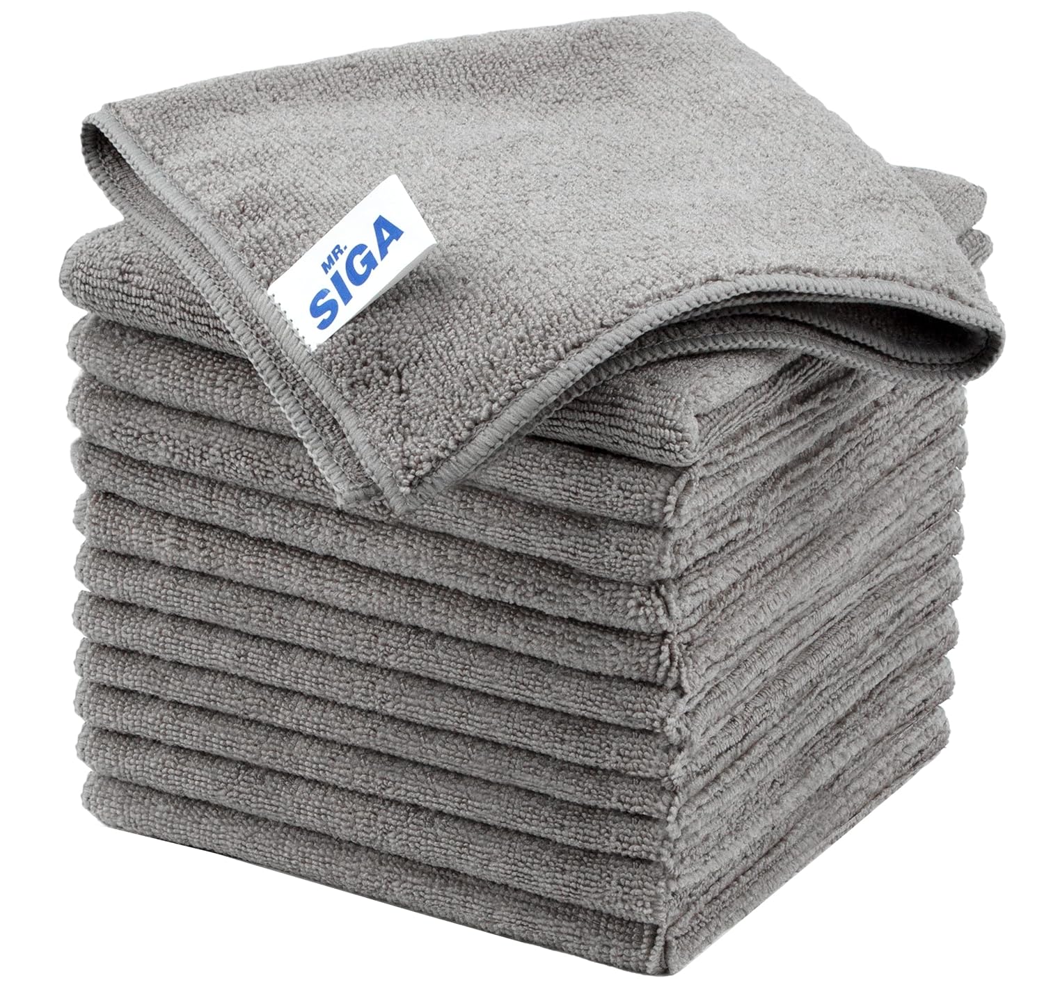MR.SIGA Microfiber Cleaning Cloths, Streak Free Microfiber Towels, 12 Pack | All-purpose microfiber cloths, ultra absorbent, reusable household cleaning towels, Gray, 32 x 32 cm(12.6 x 12.6 inch)