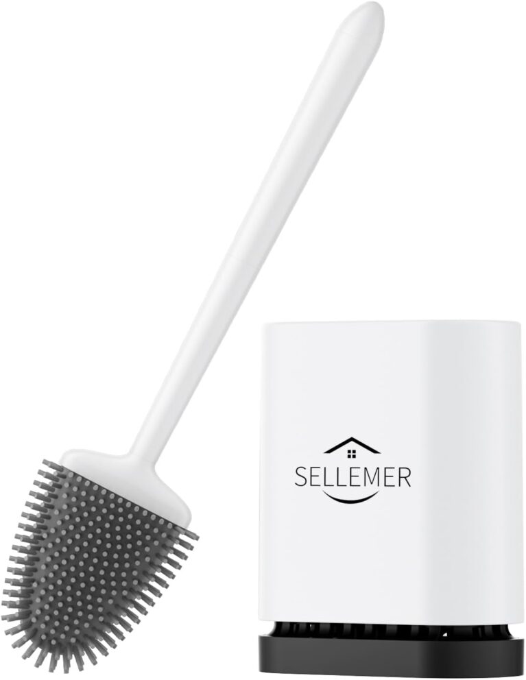 Silicone Toilet Brush, Ventilation Slots Holder 1 Pack Pearl White | Flexible Bristles Flat Head for Rim, Hair Tangle-Free, Easy to Clean, Compact Design, Rustproof Handle, for Toilet/Sink/Tub
