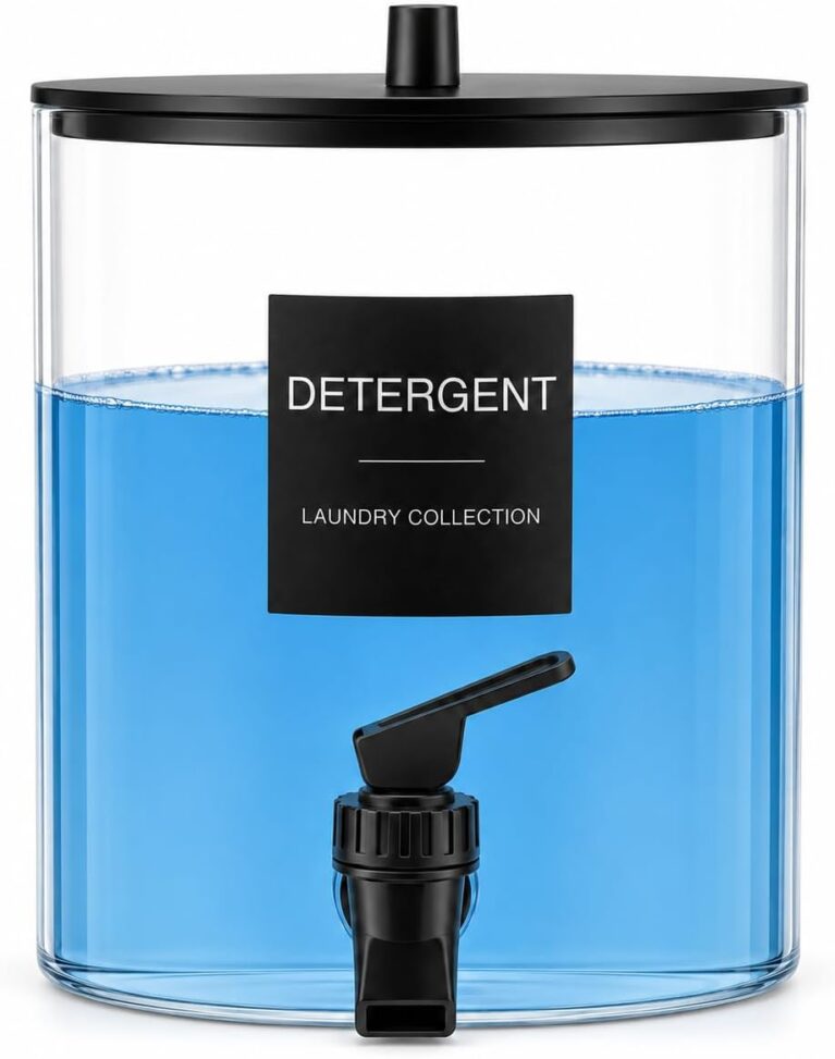 1 Gallon Glass Laundry Detergent Dispenser with Spigot, 128 oz Liquid Laundry Soap and Fabric Softener Container, Wide Mouth Detergent Holder with 6 Waterproof Labels (1 Pack)