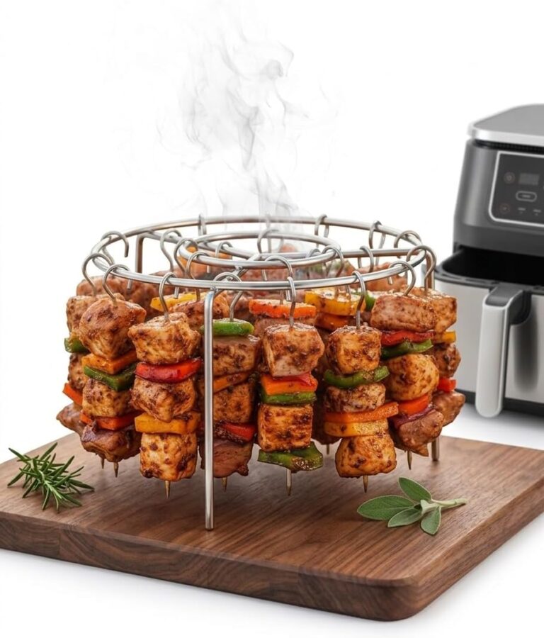 Air Fryer Grill Rack Kit with 24 Skewers, Non-Stick Round Hanging Skewers Fits for 4 to 6-Quart / 8-Quart