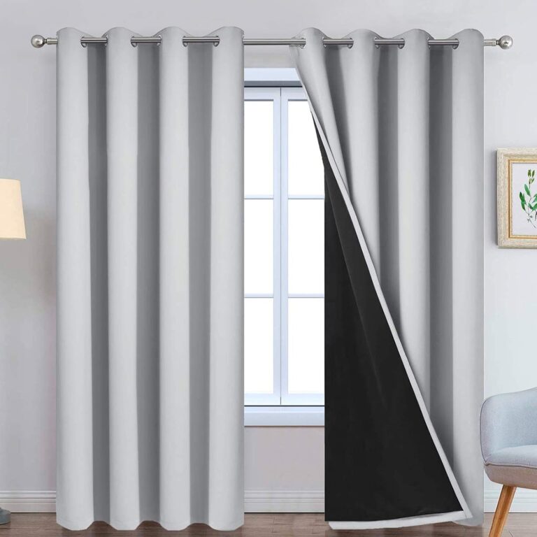 Yakamok Light Grey 100% Blackout Curtains 84 Inches Long 52" Wide 2 Panel | Blackout Curtain Panels for Bedroom, 2 Thick Layers Grommet Top Thermal Insulated Drapes with Black Liner for Living Room