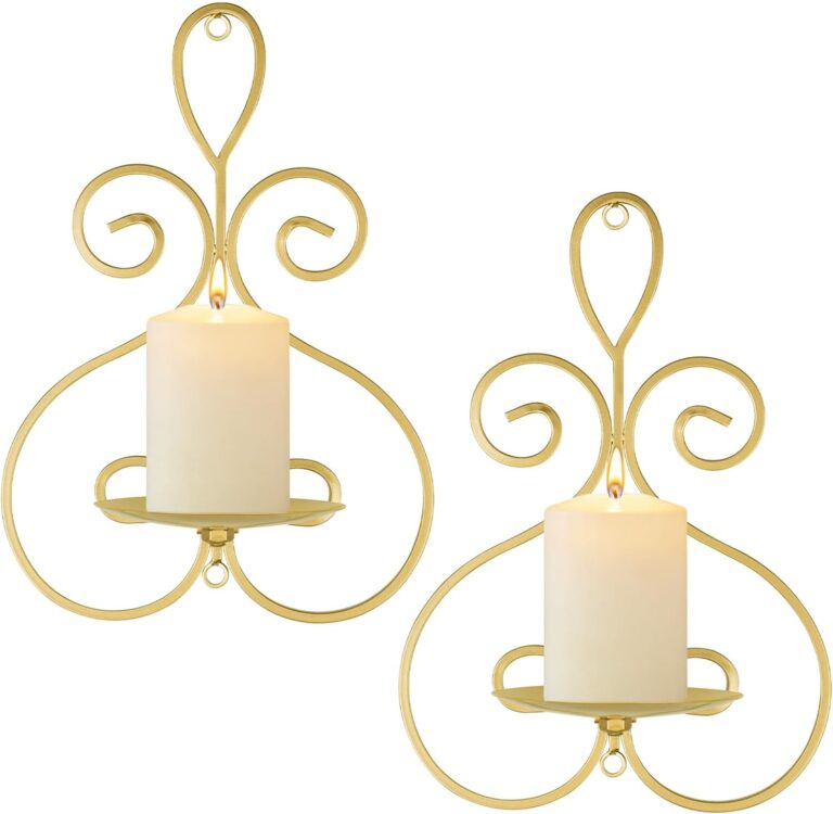 Wall Candle Sconces Set of 2, Metal Wall Candle Holders, Home Decor, Gold | Double Scroll Pattern, For Living Room, Dining Room, Bedroom, Hold Pillar & Electronic Candles, Gifts for Men Women Mom Dad