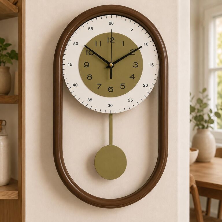 Modern Minimalist Metal Pendulum Wall Clock for Living Room Décor | 8*15.5 Inch Silent Battery Operated Decorative Kitchen Wall Clock Art Aesthetics Unique Home Decor