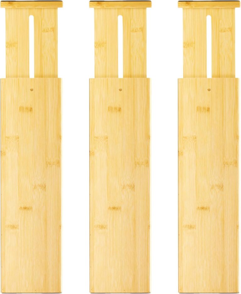 VaeFae 3 Pack Bamboo Drawer Dividers, 4" High Adjustable 16.6" - 21.8" Clothes Drawer Organizers, Expandable Separators for Bedroom/Bathroom/Kitchen/Office Storage