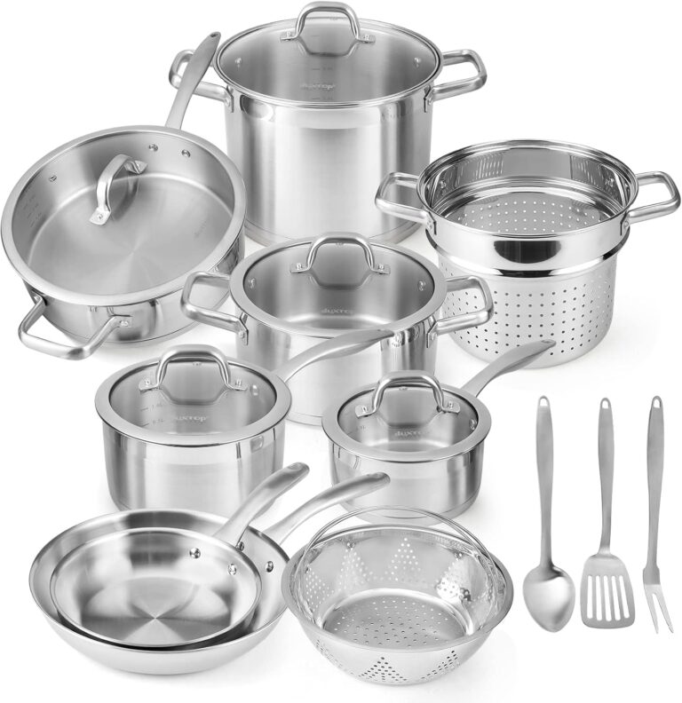 Duxtop Stainless Steel Pots and Pans Set, 17PC Induction Cookware Set | Family Kitchens, Impact Bonded Base, Even Heat for Boiling, Frying and Sauteing