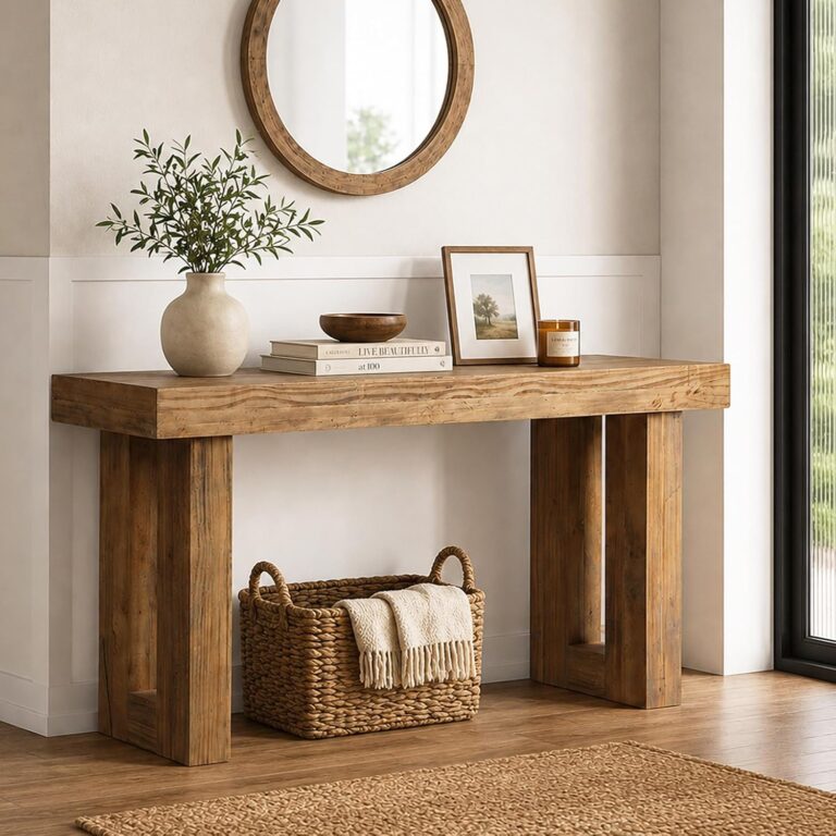 Reclaimed Solid Wood Console Table, 59" Long Entryway Table | Rectangular Couch Tables Behind Sofa, Farmhouse Accent Tables, Hallway, Entrance, Foyer, Living Room