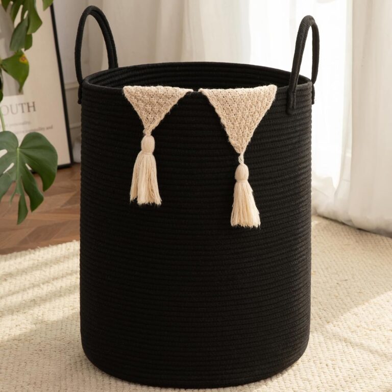 OIAHOMY 60L Nursery Hamper Laundry Basket Laundry Hamper Black | collapsible Blanket Basket Cotton Rope Woven Basket Dirty Clothes Hamper Baby Hamper Tall Clothes Hamper with Handles