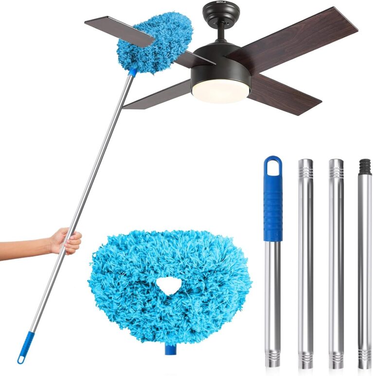DRQ Ceiling Fan Cleaner Duster with 13-48 in Extension Pole, Blue | Detachable, Washable Microfiber Brush Head Is Reusable for Ceiling Fan Blades, Walls, Bookshelves, Door Tops and Window Tops