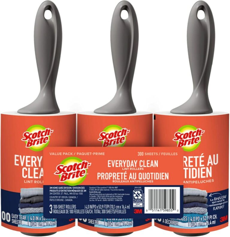 Scotch-Brite Everyday Clean Lint Roller, 300 Sheets Total,3 Pack | Lint Remover for Pet Hair, Dark Clothes, Furniture and Dusty Surfaces, Picks Up Fur & Fluff in Your Home, Car & Office
