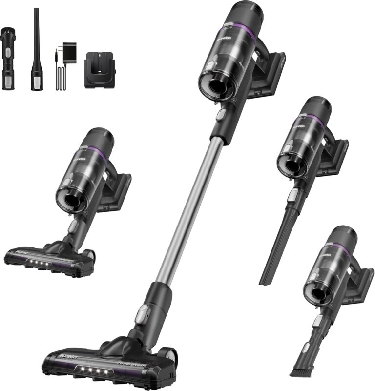 Eureka ReactiClean 200W Lightweight Cordless Stick Vacuum, NEC410BK | 5.5 lbs Lightweight, Detachable Battery, Up to 50-Min Runtime, Tangle-Resistant Brush, For Pet Hair, Hardwood & Carpet, Black