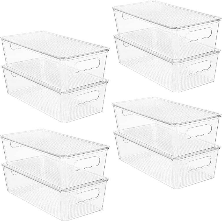 Vtopmart 8pcs Clear Stackable Storage Bins with Lids | BPA-free food-grade PET, Stackable with Lids Included, Easy to Move, For Fridge Freezer Pantry Cabinet Kitchen Organization