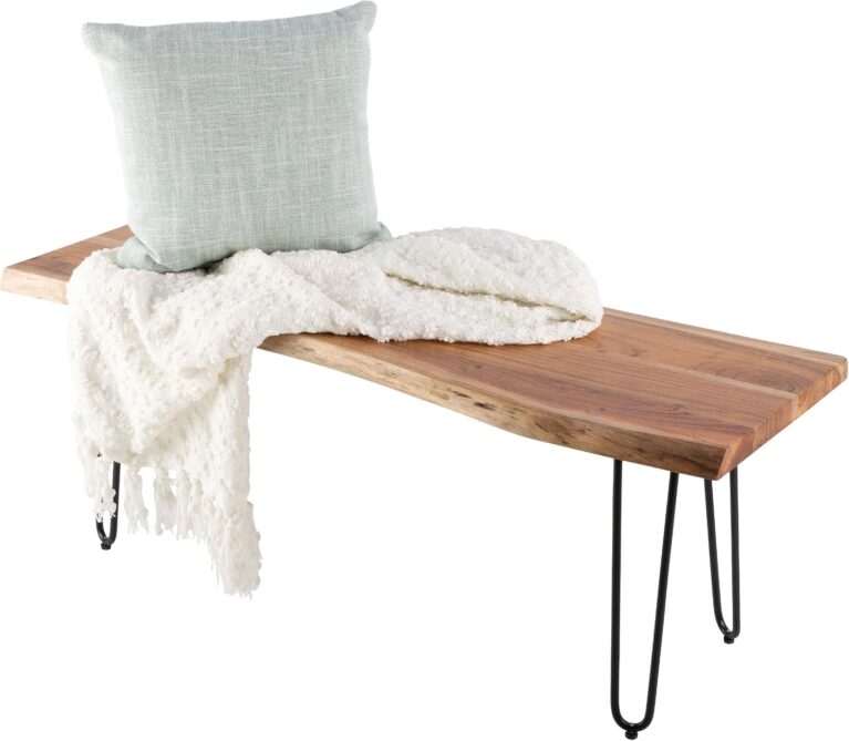 Alaterre Live Edge Solid Wood Entryway Bench with Hairpin Metal Legs, 48” | Narrow Long Shoe Bench, End of Bed Bench, Modern Farmhouse Table Bench, for Entryway, Dining Room, Kitchen, or Bedroom