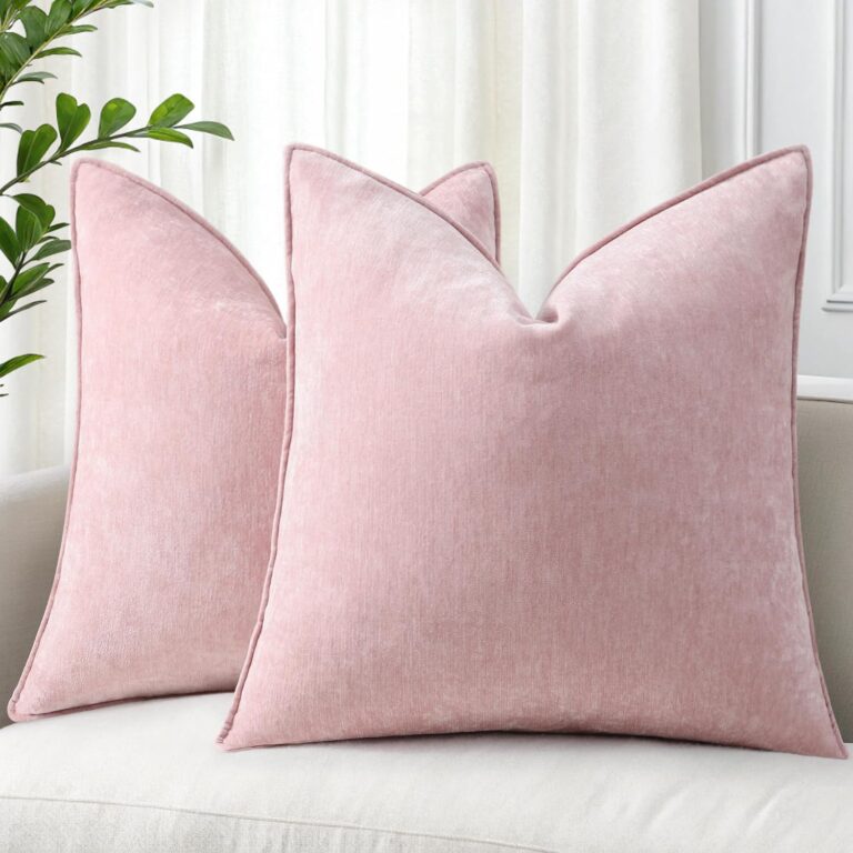 decorUhome Chenille Blush Pink Velvet Throw Pillow Covers 18x18 Set of 2 | Fall Soft Couch Decorative Modern Farmhouse Pillow Cases with Elegant Design for Sofa Bed Living Room Home Decor