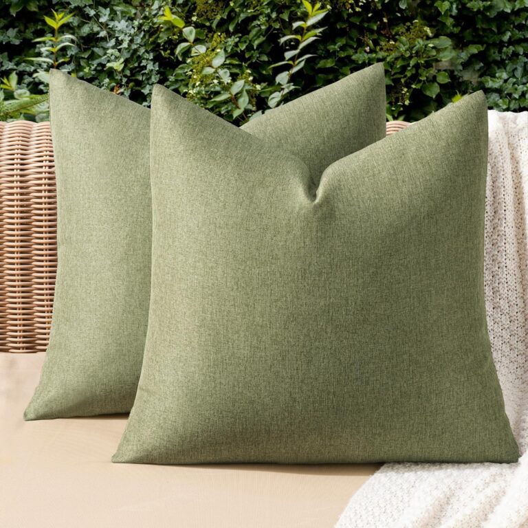 MIULEE Decorative Outdoor Pillow Covers Christmas 18x18 Dark Green | Solid Waterproof Faux Linen Throw Pillow Covers Set of 2 Farmhouse for Patio Furniture Tent Balcony Garden Couch Sofa Cushion