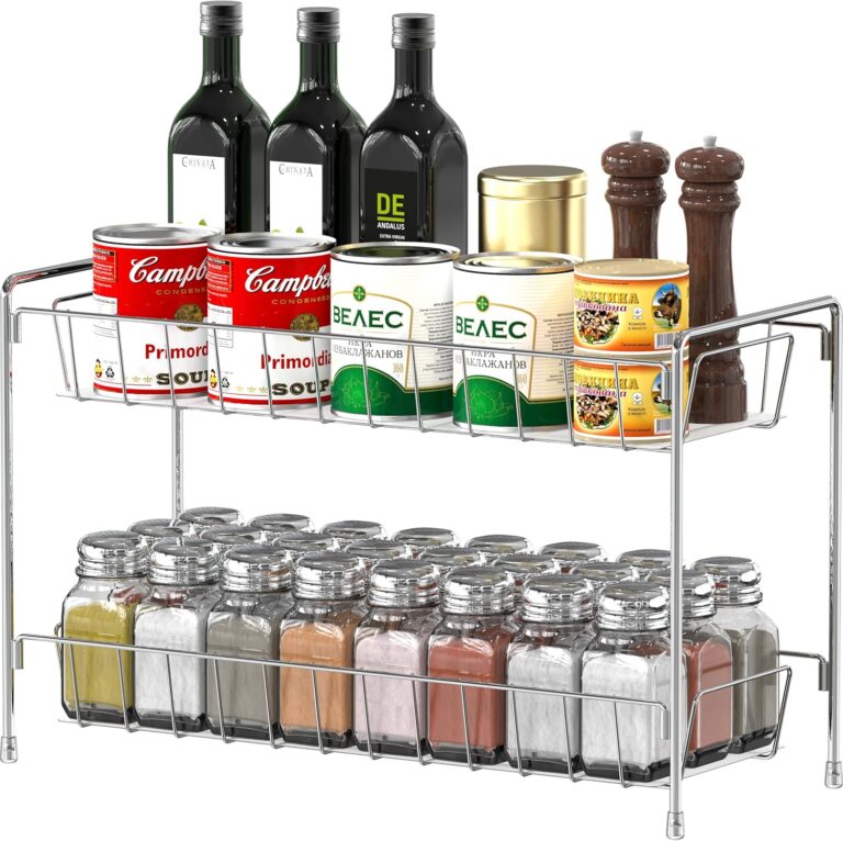 Simple Houseware 2-Tier Countertop Spice Rack Organizer, Chrome | for Kitchen, Pantry Storage Shelf