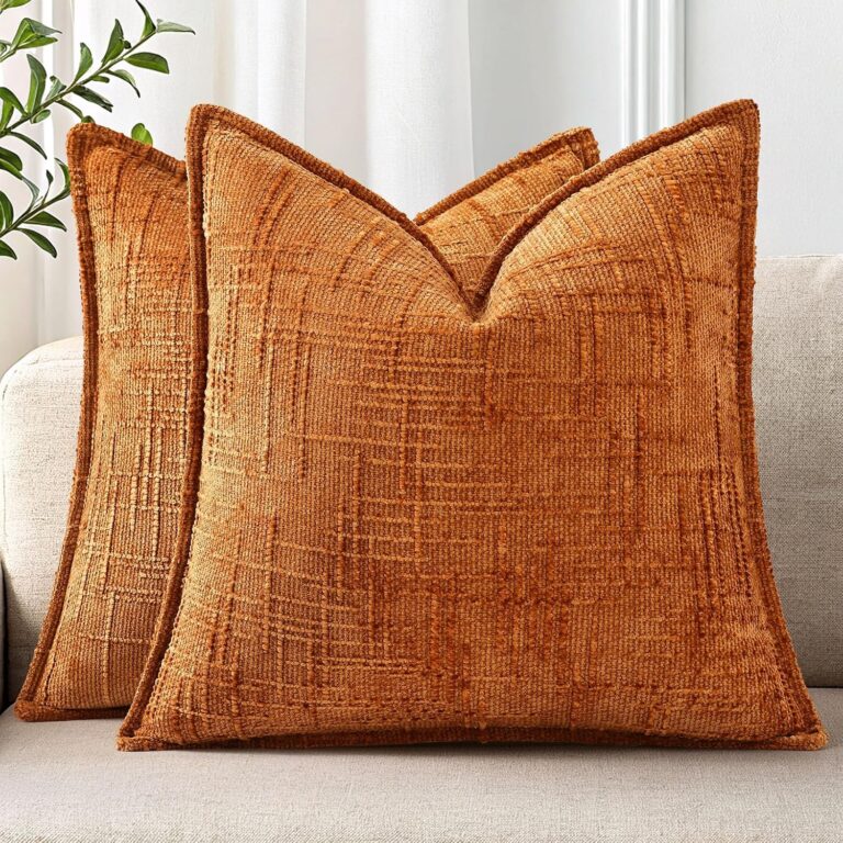 decorUhome Chenille Fall Throw Pillow Covers 18x18 Set of 2, Burnt Orange | Soft Texture, Slubby Modern Design, Flange Edges, Cozy Accent Pillow Covers for Couch, Sofa, Bed, Living Room