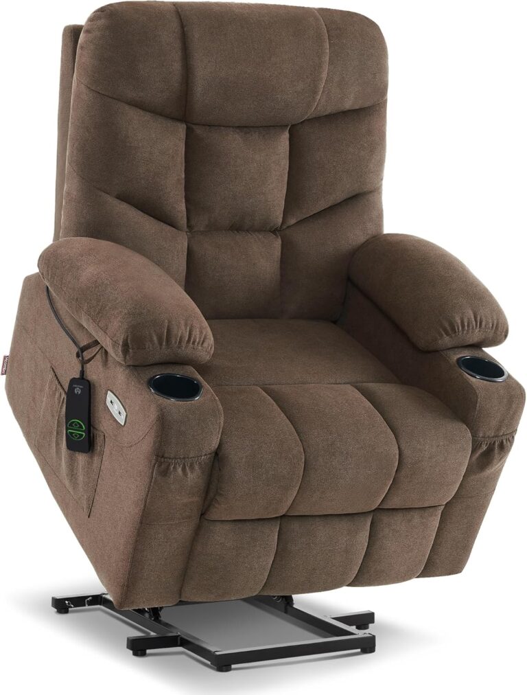 MCombo Power Lift Recliner Chair for Elderly, Fabric 7287 (Brown, Medium) | Assist with Standing, 140° Recline, 4.7" Extra Footrest, USB/Type-C ports, Cup Holder, Easy Assembly, FSC Certified