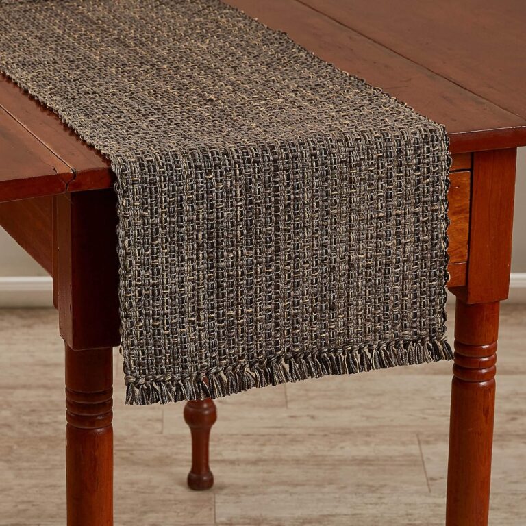 Park Designs Tweed Table Runner 13" x 36", Black Espresso | Hand-Loomed Yarn | Basket Weave Texture | Fringed Edges | Chic Farmhouse Table Decor Accent