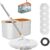 61″ Spin Mop and Bucket Set,Wringer System for Cleaning,with 5 Refill Heads | Hands-Free Wringing with1 Brush,Stainless Steel Handle,Suitable for Tile Hardwood Laminate Floors,Easy Dirt Removal