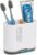 Toothbrush and Toothpaste Holder with Bamboo Divider for Bathroom Countertop Organizer, Detachable for Easy Clean, 2 Slots Electric Toothbrush Holders Storage Caddy Drainage for Family-White